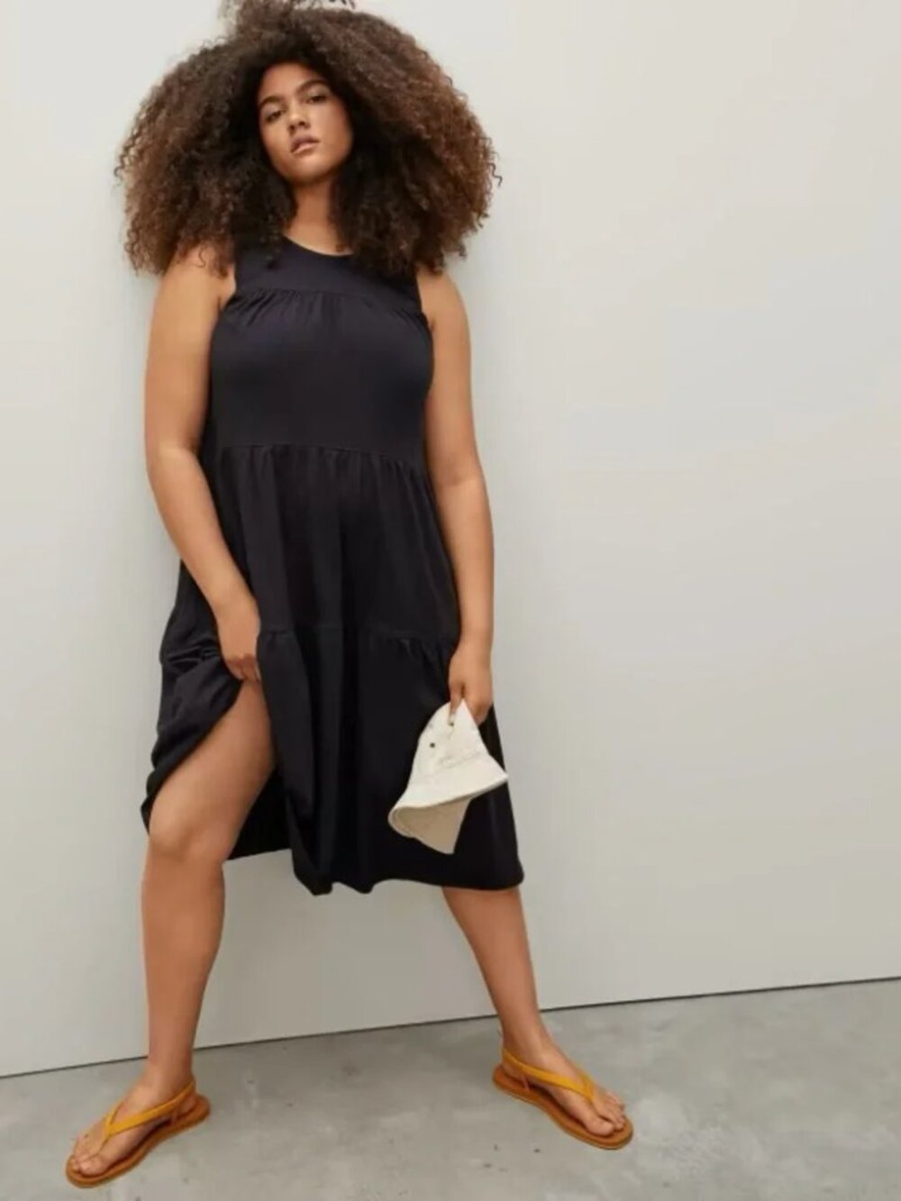 EVERLANE The Weekend Sleeveless Tiered Dress , Black, !00% Cotton, Small